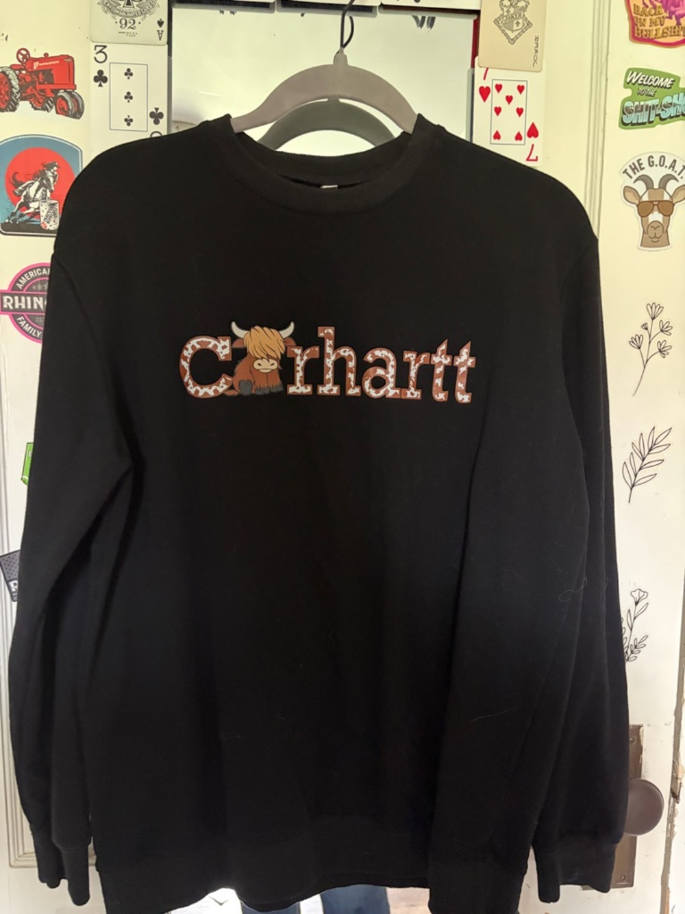 Carhartt Black Sweatshirt with Brown & Cream Patterned Logo